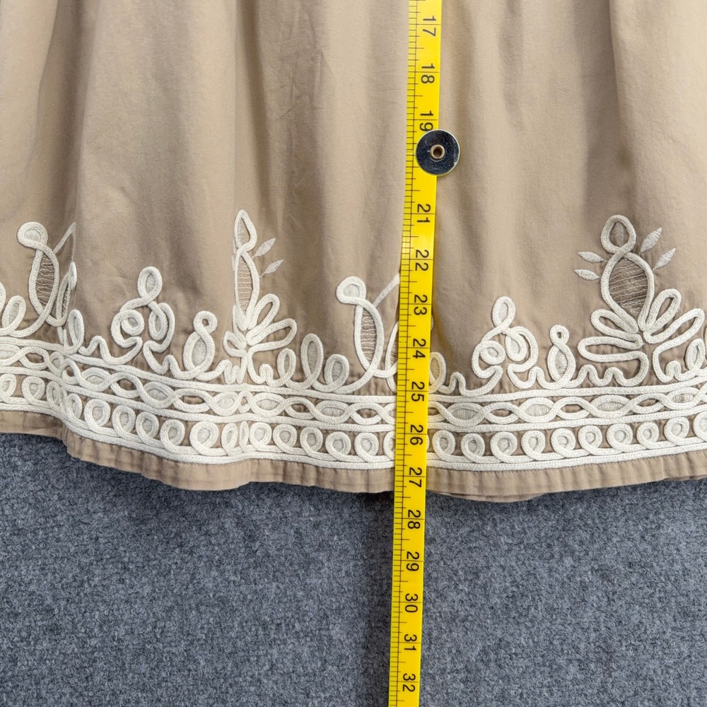 Jones New York Signature A-Line Skirt Women 8 Cotton Tan Embroidered Midi - Picture 6 of 7